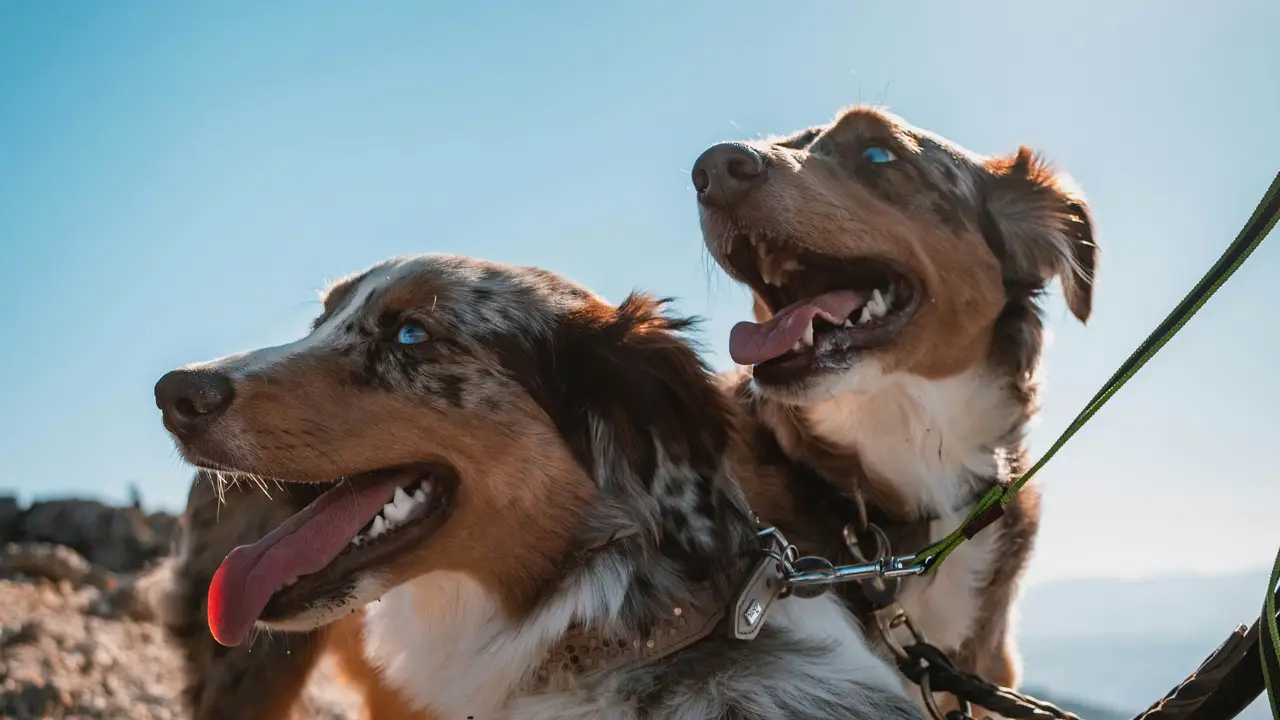 Two dogs on a hike